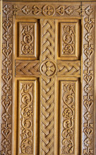 SIHASTRIA, ROMANIA - Sep 08, 2020: Carved Wooden Door At The Sihastria Monastery