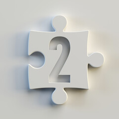 Jigsaw font 3d rendering, puzzle piece number 2