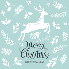 Wall Mural - merry christmas and happy new year. greeting card with christmas deer. vector