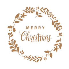 Wall Mural - hand drawn lettering poster merry christmas. greeting card. christmas wreath. vector