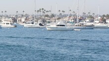 Newport Beach Harbor, Weekend Marina Resort With Yachts And Sailboats, Pacific Coast, California, USA. Waterfront Luxury Suburb Real Estate In Orange County. Expensive Beachfront Holiday Destination