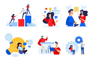 set of people concept illustrations. vector illustrations of teamwork, task management, project deve