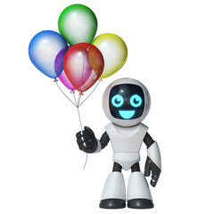 Sticker - Little robot holding balloons, 3d rendering