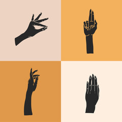 Wall Mural - hand drawn vector abstract stock flat graphic illustration with logo elements set,human hands silhou