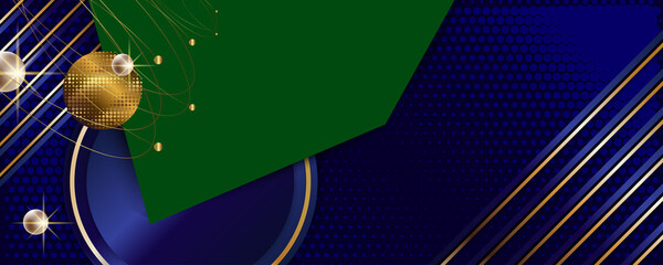 Wall Mural - Christmas Happy New Year banner, Vector Xmas on green background abstract golden holiday elements. Horizontal christmas posters, cards, headers, website