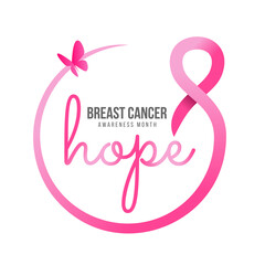 Wall Mural - breast cancer awareness month - hope text in pink ribbon circle frame and butterfly banner vector design