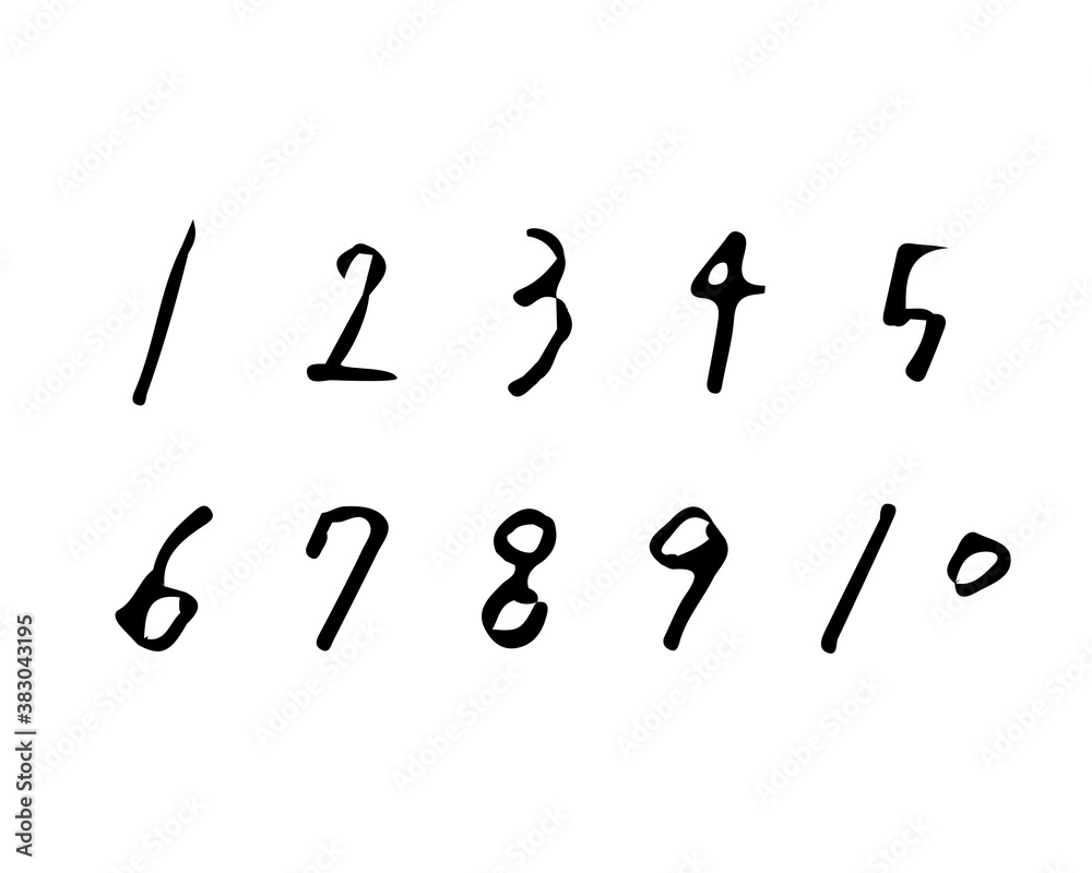 手書きのおしゃれな数字のイラストのセット おしゃれ 番号 数 フォント カリグラフィー 筆記体 Wall Mural Yugoro