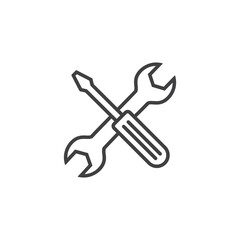 wrench and screwdriver icon in line style isolated on white background. vector Illustration.