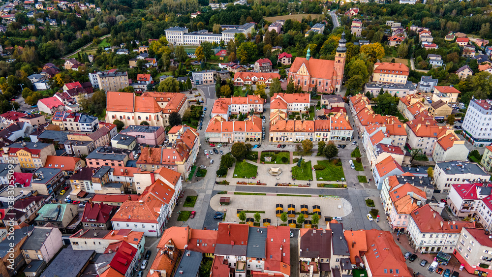 Obraz na płótnie Rynek starego miasta w Wodzisławiu Śląskim, z lotu ptaka w salonie