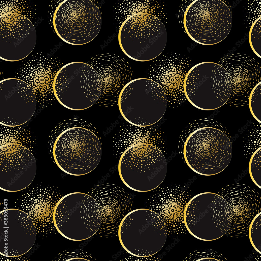 Seamless pattern with gold and black circles. Abstract minimalistic ...