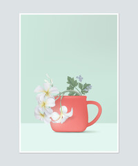 Wall Mural - Poster design, flower arrangement in red ceramic coffee cup