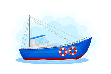 Wall Mural - Regular Ship with Cabin as Water Transport Vector Illustration