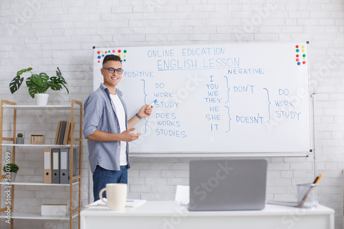 Fotomural Lecture and lesson online, teacher at home and health protection