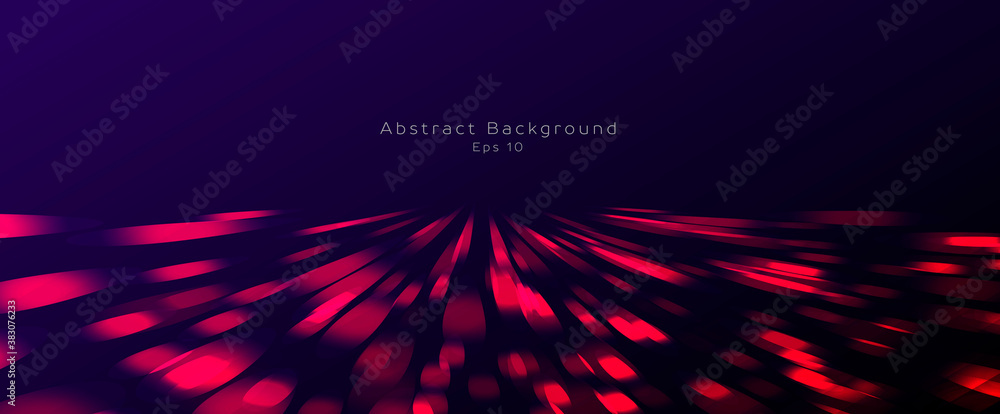 Abstract background of red light particles moving to the center and forming illuminated surface in the dark space - obrazy, fototapety, plakaty 