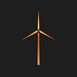 © mingirov - Gold Wind turbine icon isolated on black background. Wind generator sign. Windmill silhouette. Windmills for electric power production. Long shadow style. Vector.