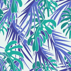 Wall Mural - Tropical Leaves Seamless Pattern. Hand Drawn Background. 