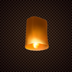 Wall Mural - Lantern isolated on transparent background. Diwali festival floating lamp. Vector indian paper flying light ballon with flame at night sky