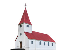 Reyniskyrka Church (Vik, Iceland) Isolated On White Background