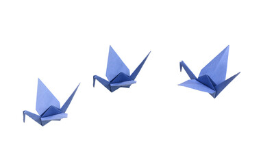 Wall Mural - Folding birds Paper, origami crans flying on white