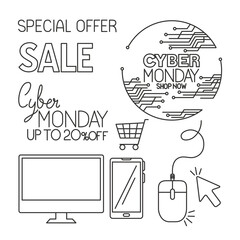 Wall Mural - cyber monday icon set design, sale ecommerce shopping online theme vector illustration