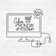 Wall Mural - cyber monday with cart in computer design, sale ecommerce shopping online theme vector illustration
