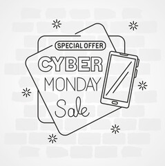 Wall Mural - cyber monday with smartphone design, sale ecommerce shopping online theme vector illustration