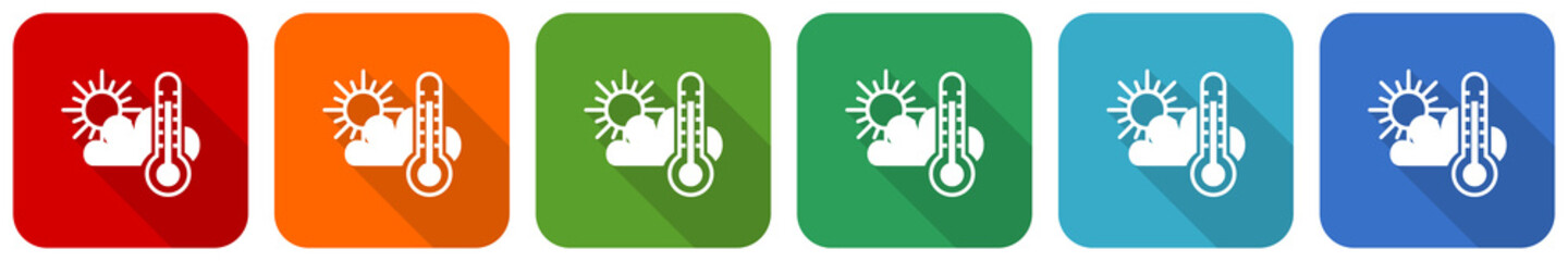 Poster - Weather forecast icon set, flat design vector illustration in 6 colors options for webdesign and mobile applications