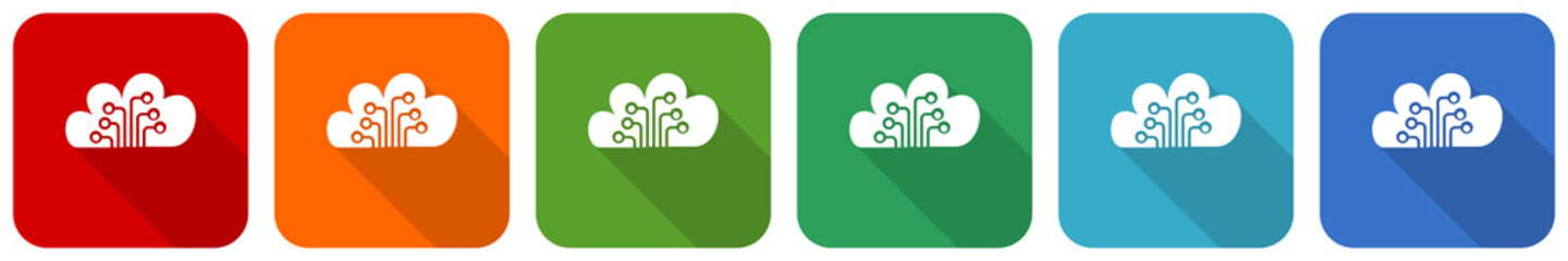 Poster - Cloud computing, technology, circuit, data icon set, flat design vector illustration in 6 colors options for webdesign and mobile applications