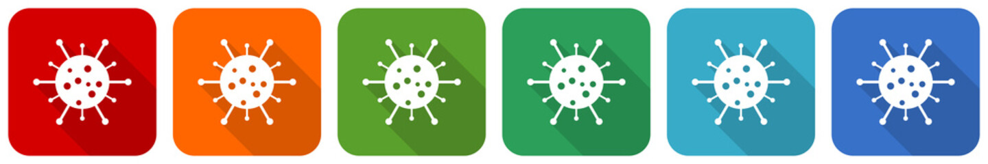 Aufkleber - Virus, coronavirus, covid-19, infection icon set, flat design vector illustration in 6 colors options for webdesign and mobile applications