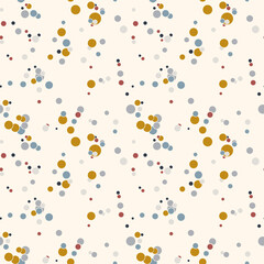 Wall Mural - Abstract seamless pattern with colorful chaotic small circles. Infinity dotted messy geometric pattern. Random polka dot. Vector illustration.