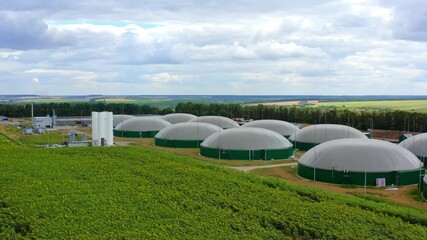 Wall Mural - Aerial view on the modern bio gas station or factory. Bio gas plant. Sustainable production. Ecological production.