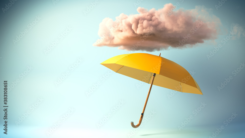3D rendering of an umbrella under a stormy cloud - obrazy, fototapety, plakaty 
