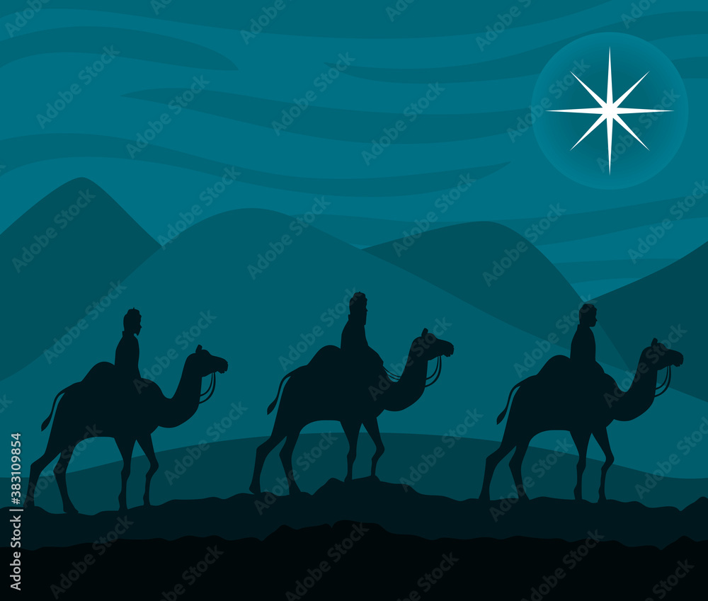 Image vectorielle Stock merry christmas nativity three wise men on ...