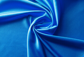 Wall Mural - bright blue satin fabric with swirl folds