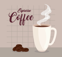 Canvas Print - espresso coffee, cup ceramic and grains of coffee vector illustration design