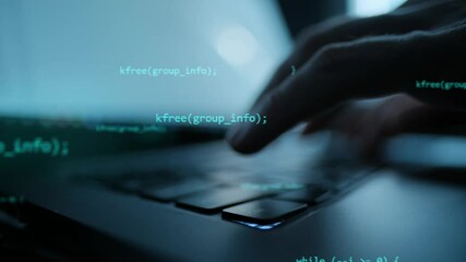 Close up hand of developing programming and coding technologies. Programmer hand typing on keyboard. Put on the wood table at night. Programmer concepts.