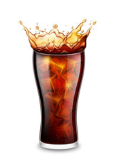 Canvas Print - Realistic Detailed 3d Glass with Splash of Drink and Ice Cubes. Vector