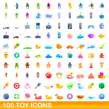 100 Toy Icons Set. Cartoon Illustration Of 100 Toy Icons Vector Set Isolated On White Background