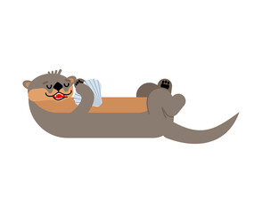 Otter isolated. Sea otter swims. vector illustration