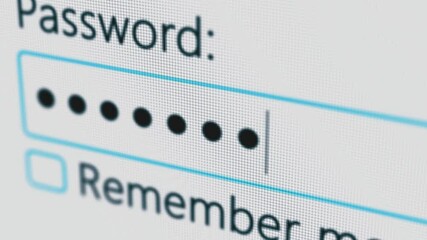 Password Entry. Someone entering their password on a computer screen. Log in to your account. Typing password on Login page
