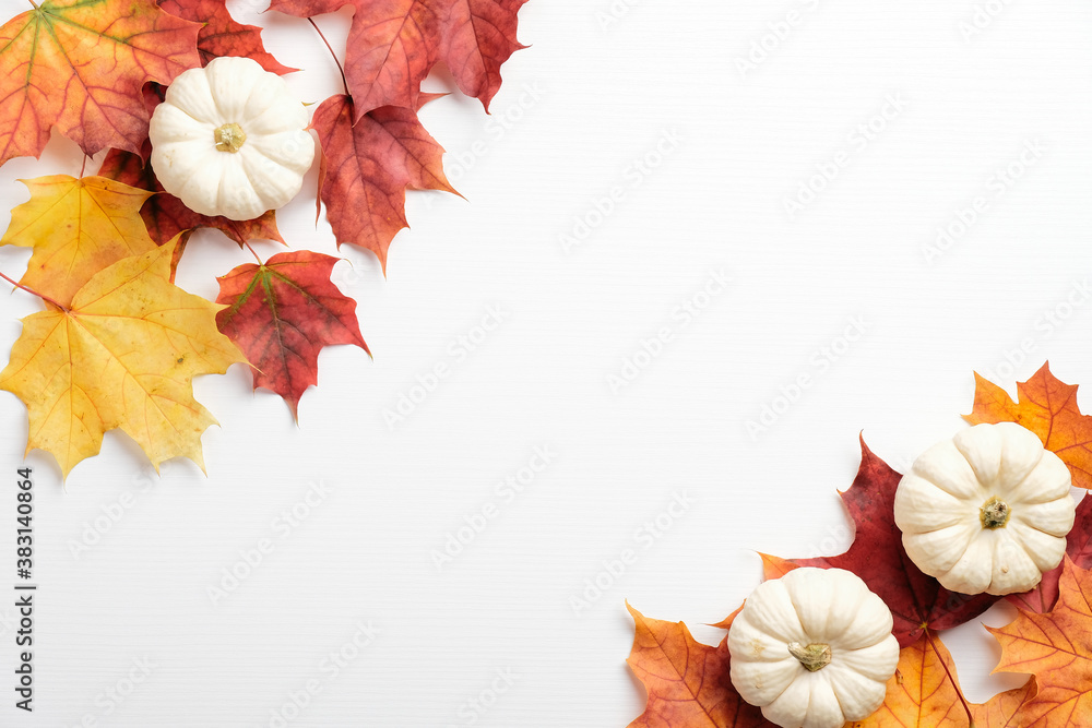 Autumn composition. Frame made of colorful maple leaves and pumpkin on ...