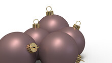Stylish Matte Dusky Pink Christmas Balls Isolated On White Background 3D-Illustration