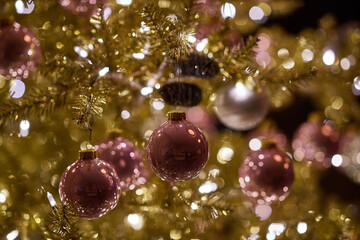 Christmas tree decoration close up in light