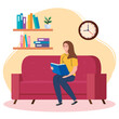 © Gstudio - woman reading a book at home design of Activity and leisure theme Vector illustration