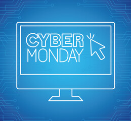 Wall Mural - cyber monday neon in computer design, sale ecommerce shopping online theme vector illustration