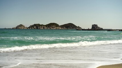 Sticker - Seascape with beautiful sandy beaches and rocks on the horizon. Treasure, Russia