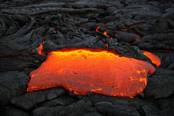  Kīlauea volcano's Pāhoehoe lava flow, Big island Hawaii. Lava is molten or partially molten rock (magma) . 2018 February