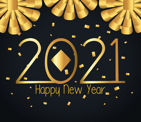 Poster - 2021 Happy new year with gold gifts bows design, Welcome celebrate and greeting theme Vector illustration