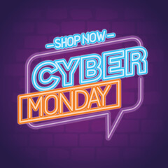 Wall Mural - cyber monday neon in bubble design, sale ecommerce shopping online theme vector illustration
