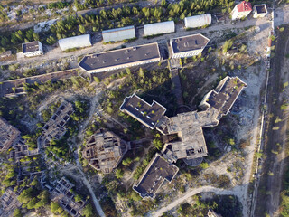 Wall Mural - Abandoned construction site of Hospital. (aerial drone image)Abandoned at 1991,during Ukrainian undependence crisis. Kiev Region,Ukraine